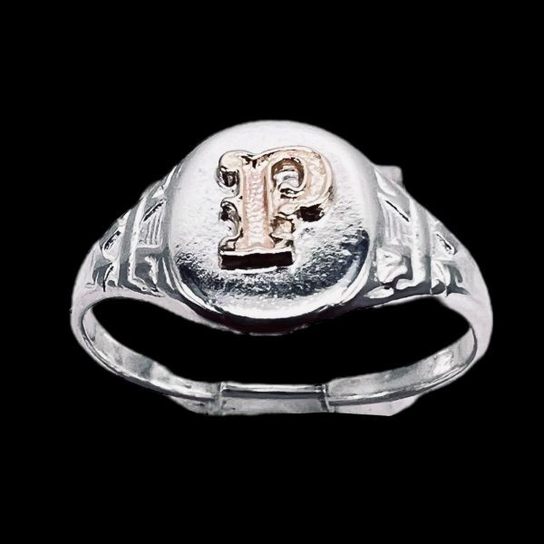 Signet Ring Single Initial "P" 10k Gold Lettering, sz 4.5 - Image 2