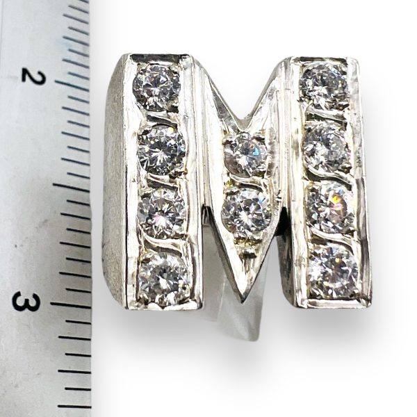 Block Letter Bling Ring Initial "M" Cubic Zirconia, Size 7.5 - Image 6