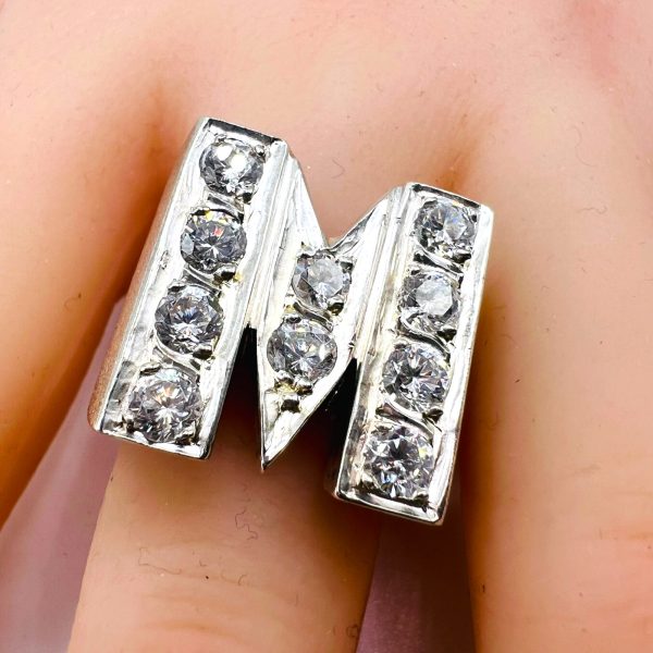 Block Letter Bling Ring Initial "M" Cubic Zirconia, Size 7.5 - Image 4