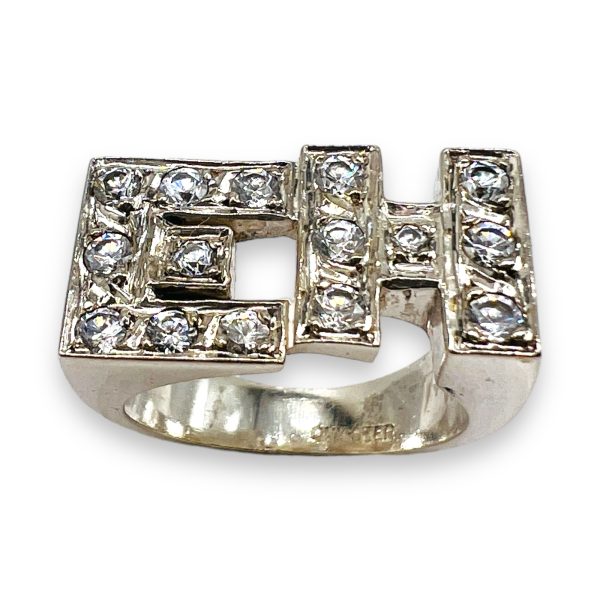 925 Silver Initials Ring Letters "EH" Shiny Cubic Zirconia