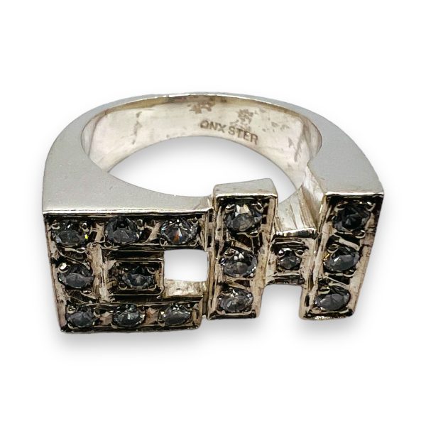 925 Silver Initials Ring Letters "EH" Shiny Cubic Zirconia - Image 2