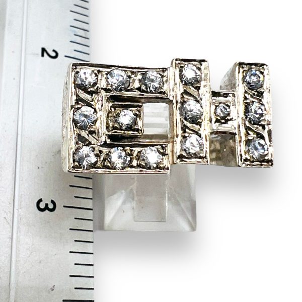 925 Silver Initials Ring Letters "EH" Shiny Cubic Zirconia - Image 4