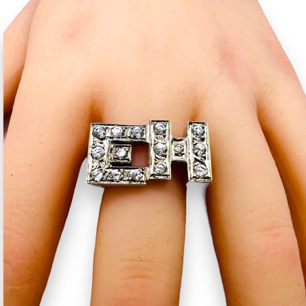 925 Silver Initials Ring Letters "EH" Shiny Cubic Zirconia - Image 7