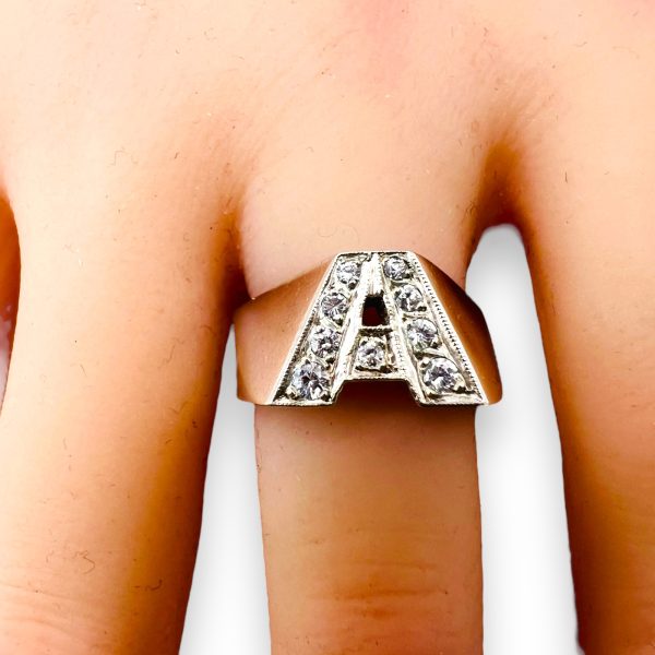 925 Silver Initial Ring Letter 'A' with Shiny Cubic Zirconia - Image 5