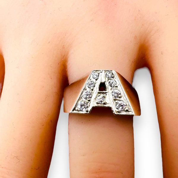 925 Silver Initial Ring Letter 'A' with Shiny Cubic Zirconia - Image 2