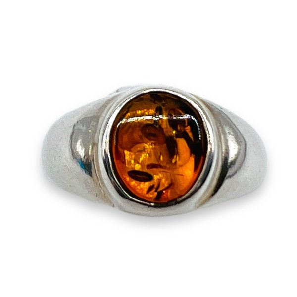 Cognac Baltic Amber Dome Ring 925 Sterling Silver, Size 7.5 - Image 2