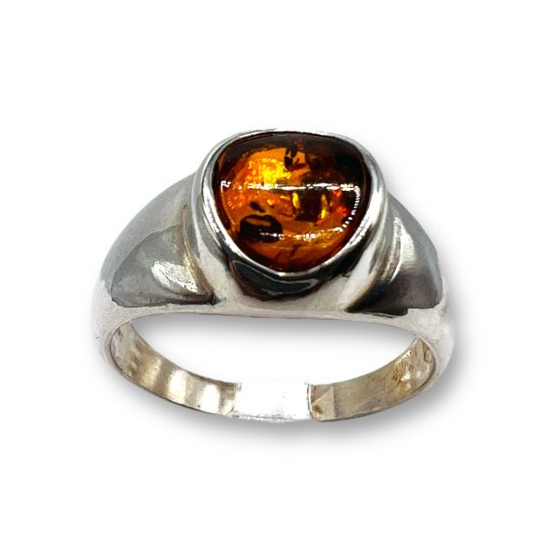 Cognac Baltic Amber Dome Ring 925 Sterling Silver, Size 7.5