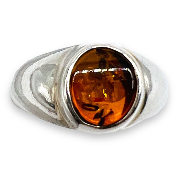 Cognac Baltic Amber Dome Ring 925 Sterling Silver, Size 7.5 - Image 4