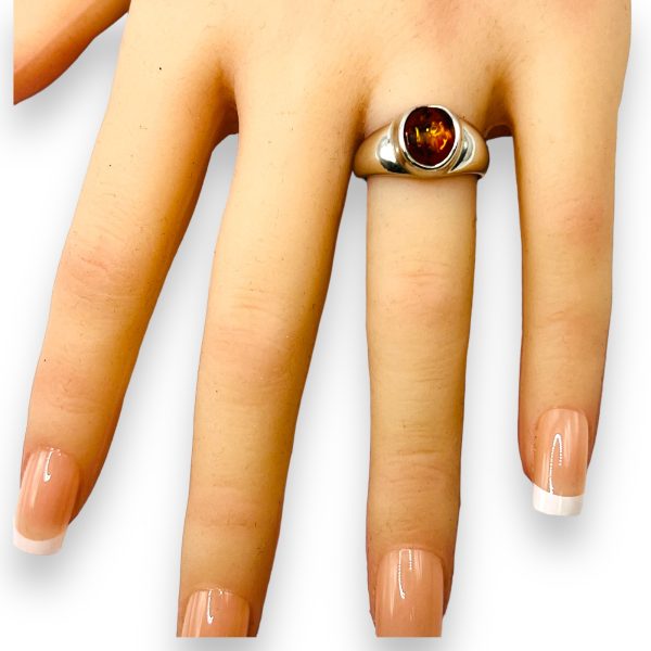 Cognac Baltic Amber Dome Ring 925 Sterling Silver, Size 7.5 - Image 6