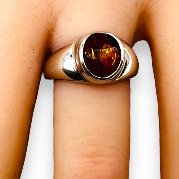 Cognac Baltic Amber Dome Ring 925 Sterling Silver, Size 7.5 - Image 11