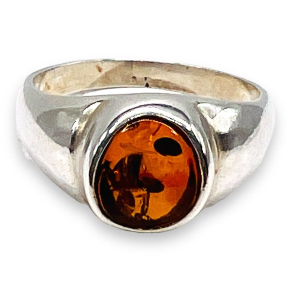 Cognac Baltic Amber Dome Ring 925 Sterling Silver, Size 7.5 - Image 9