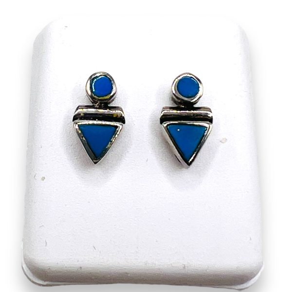 Double Drop Blue Turquoise Sterling Silver Earrings - Image 2