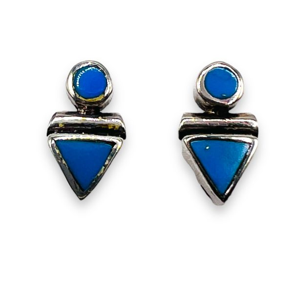 Double Drop Blue Turquoise Sterling Silver Earrings