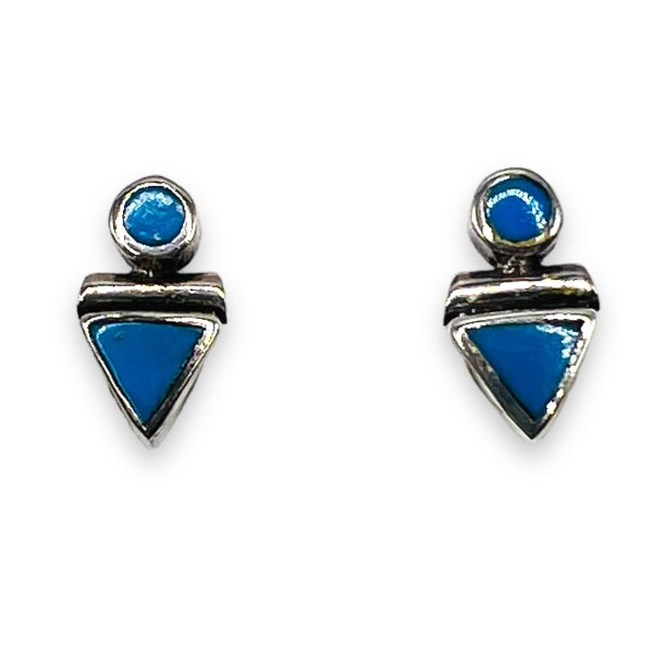 Double Drop Blue Turquoise Sterling Silver Earrings - Image 4