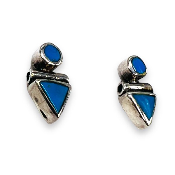 Double Drop Blue Turquoise Sterling Silver Earrings - Image 5