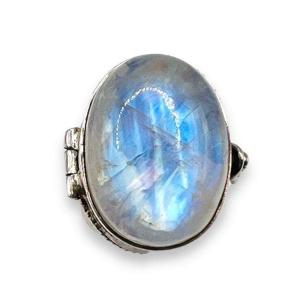 Large Rainbow Moonstone Ring 925 Sterling Silver, Size 7