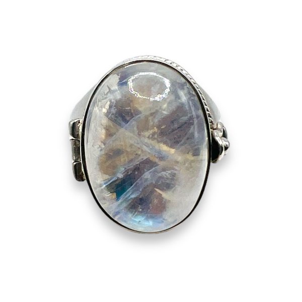 Large Rainbow Moonstone Ring 925 Sterling Silver, Size 7 - Image 8