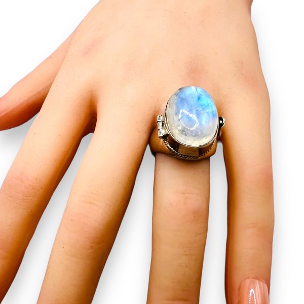 Large Rainbow Moonstone Ring 925 Sterling Silver, Size 7 - Image 10