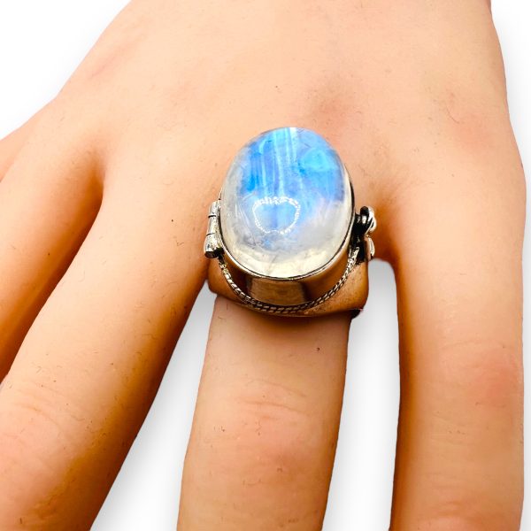 Large Rainbow Moonstone Ring 925 Sterling Silver, Size 7 - Image 11