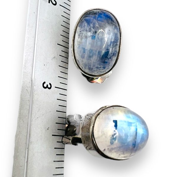 Oval Rainbow Moonstone Sterling Silver Earrings | clip-on - Image 2