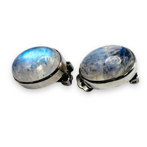 Oval Rainbow Moonstone Sterling Silver Earrings | clip-on - Image 8