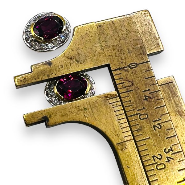 10k Gold Rosy Red Rhodolite Studs with Diamond Earrings - Image 7