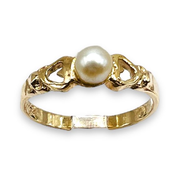 10k Real Yellow Gold Cultured Pearl Ring, Size 5