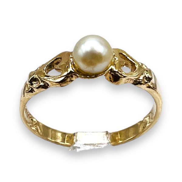 10k Real Yellow Gold Cultured Pearl Ring, Size 5 - Image 2