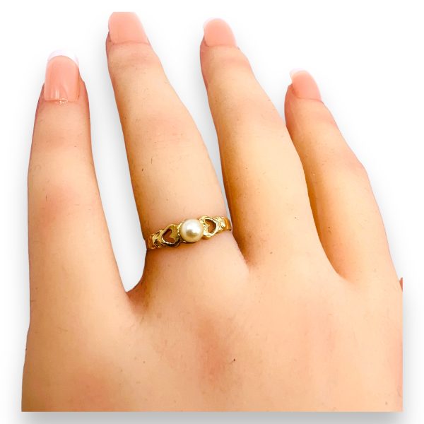 10k Real Yellow Gold Cultured Pearl Ring, Size 5 - Image 5