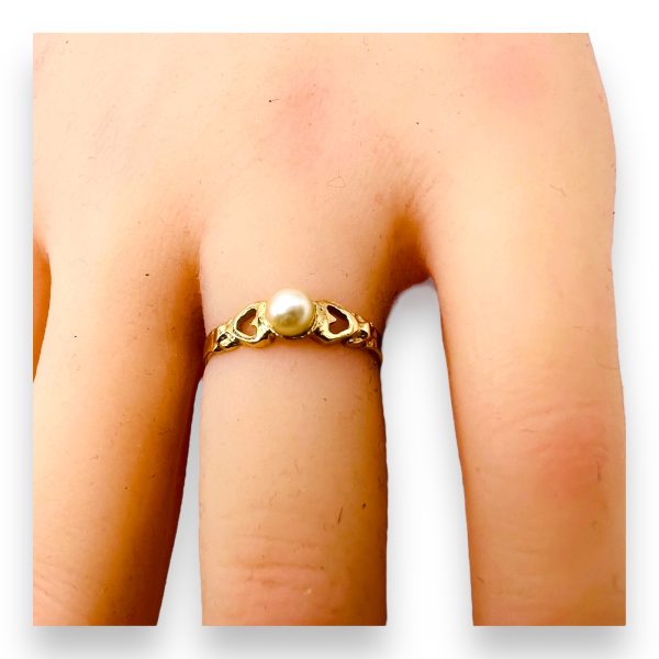 10k Real Yellow Gold Cultured Pearl Ring, Size 5 - Image 6