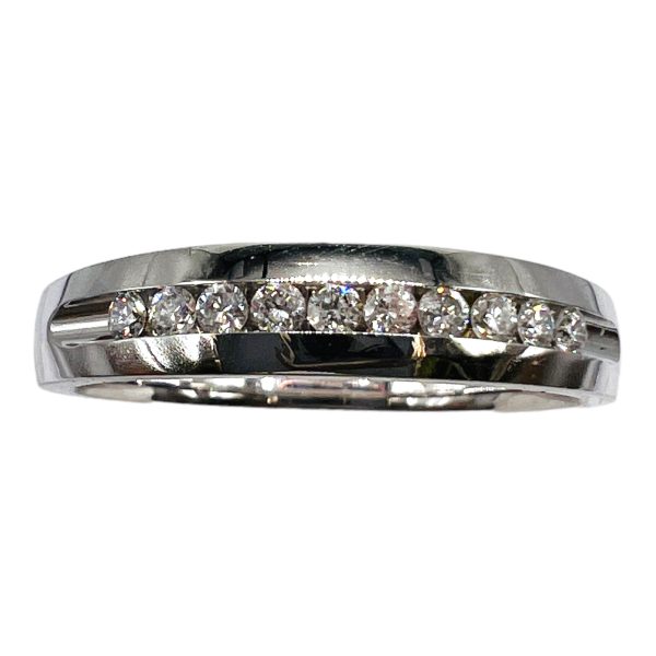 14k White Gold Diamond Men's Wedding Band Ring, Size 10.75