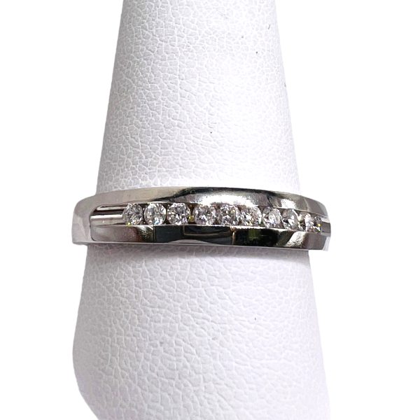 14k White Gold Diamond Men's Wedding Band Ring, Size 10.75 - Image 5