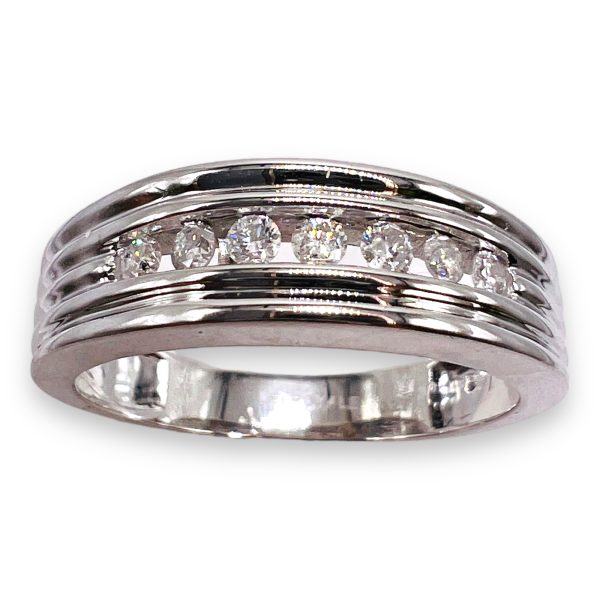 Men's Single Row Diamond Ring, Size10.5 | 14k White Gold