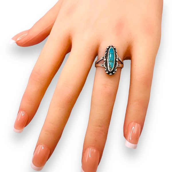 Fractured Blue Turquoise Matrix Horizontal Ring, Size 7 - Image 2