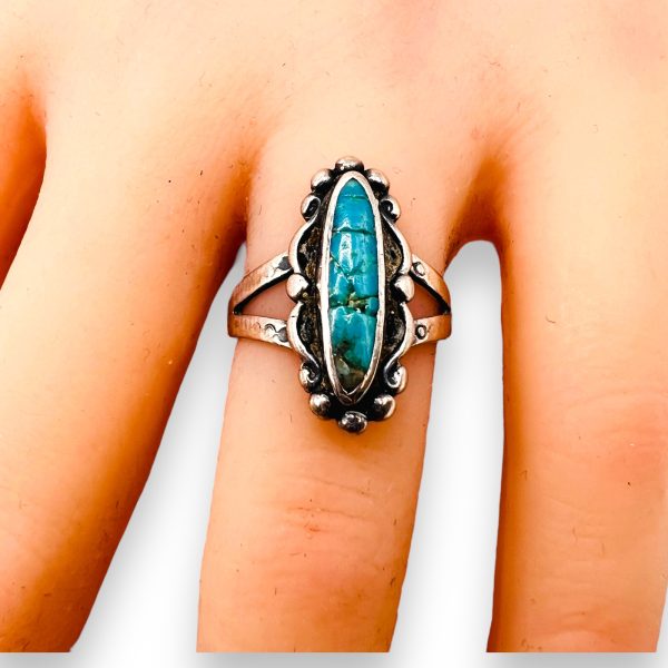 Fractured Blue Turquoise Matrix Horizontal Ring, Size 7 - Image 3