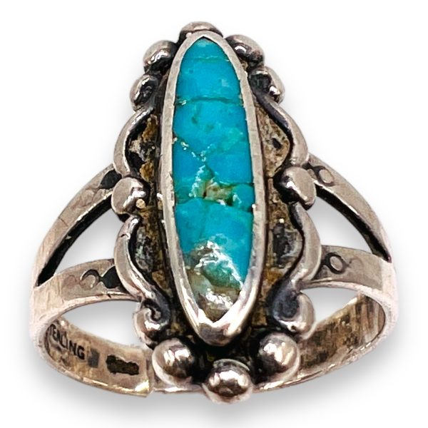 Fractured Blue Turquoise Matrix Horizontal Ring, Size 7 - Image 6