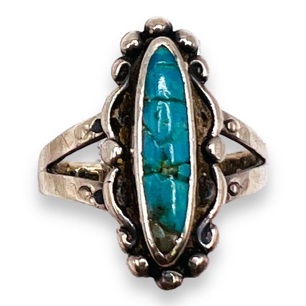 Fractured Blue Turquoise Matrix Horizontal Ring, Size 7