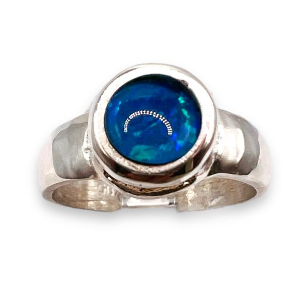 Round Blue Opal Ring Size 5 | 925 Sterling Silver