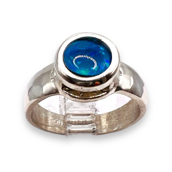 Round Blue Opal Ring Size 5 | 925 Sterling Silver - Image 2