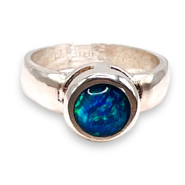 Round Blue Opal Ring Size 5 | 925 Sterling Silver - Image 9