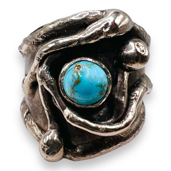 Sterling Silver Persian Turquoise Ring, Open Adjustable Size