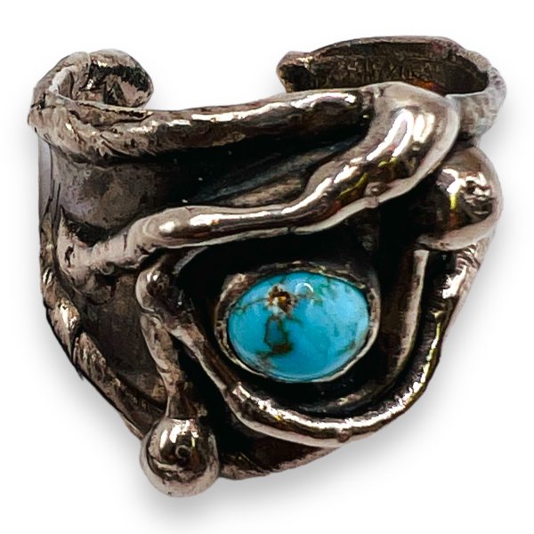 Sterling Silver Persian Turquoise Ring, Open Adjustable Size - Image 5