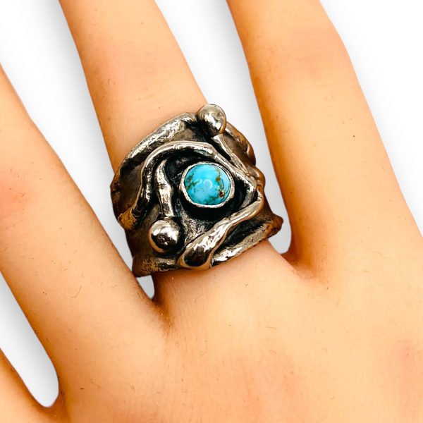 Sterling Silver Persian Turquoise Ring, Open Adjustable Size - Image 11