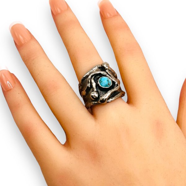 Sterling Silver Persian Turquoise Ring, Open Adjustable Size - Image 7