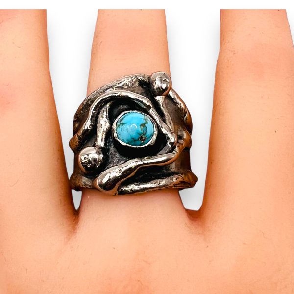 Sterling Silver Persian Turquoise Ring, Open Adjustable Size - Image 8