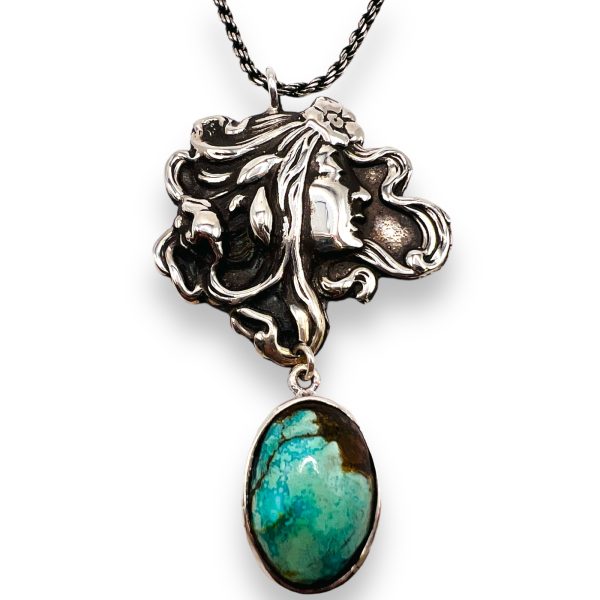 Matrix Turquoise Necklace Two Dangle Pendants 925 Silver - Image 2