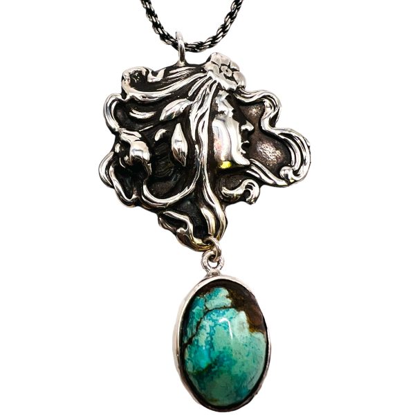 Matrix Turquoise Necklace Two Dangle Pendants 925 Silver - Image 3