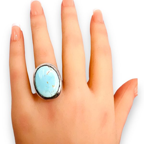 Brown Matrix Oval Persian Turquoise Ring, Size 7.5 - Image 2