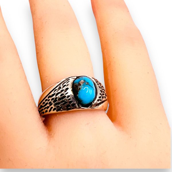 Men's Persian Turquoise Ring 925 Sterling Silver Size 9.5 - Image 8