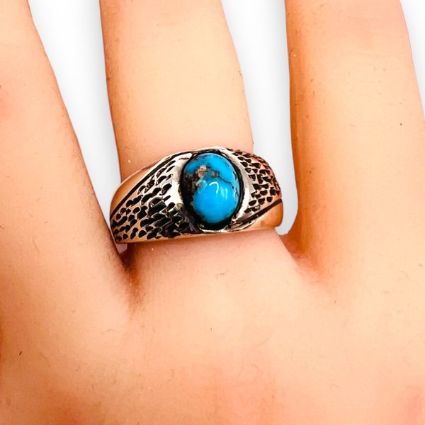 Men's Persian Turquoise Ring 925 Sterling Silver Size 9.5 - Image 9